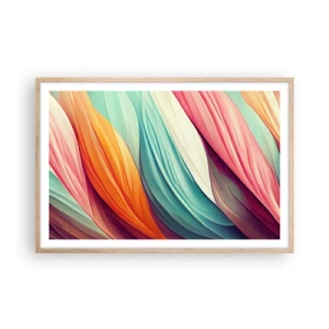 Affiche dans un chêne clair - Poster - Tissage arc-en-ciel - 91x61 cm