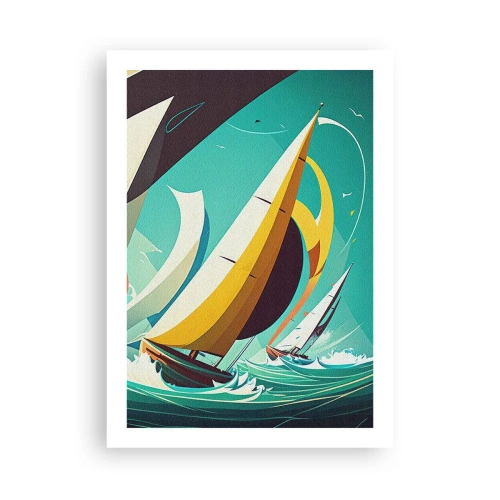 Affiche - Poster - Régate de voile abstraite sur une mer agitée - 50x70cm - Bonne chance avec les éléments - Décoration murale moderne pour le salon et la chambre ARTTOR