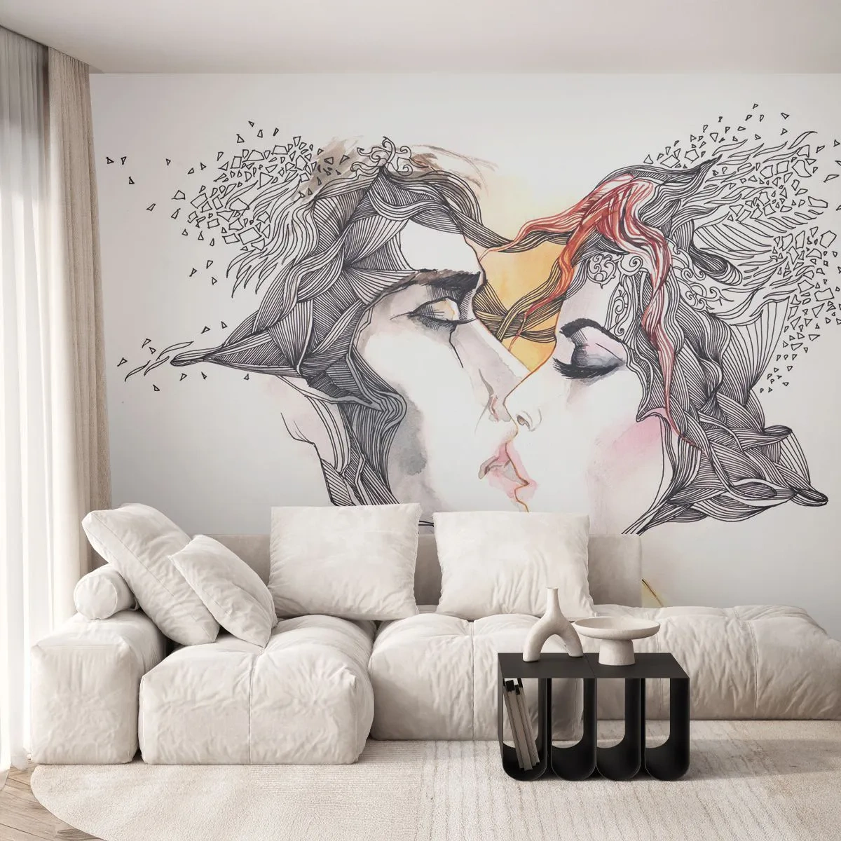 Papier Peint Autocollant Deluxe Sticker - Le monde n'existe pas - Abstraction, Couple d'amoureux, Baiser - 250x175 cm