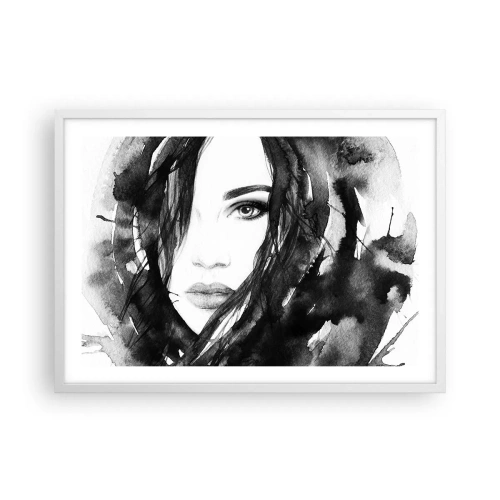 Affiche dans un cadre blanc - Poster - Portrait d'une dame en noir et blanc - 70x50 cm