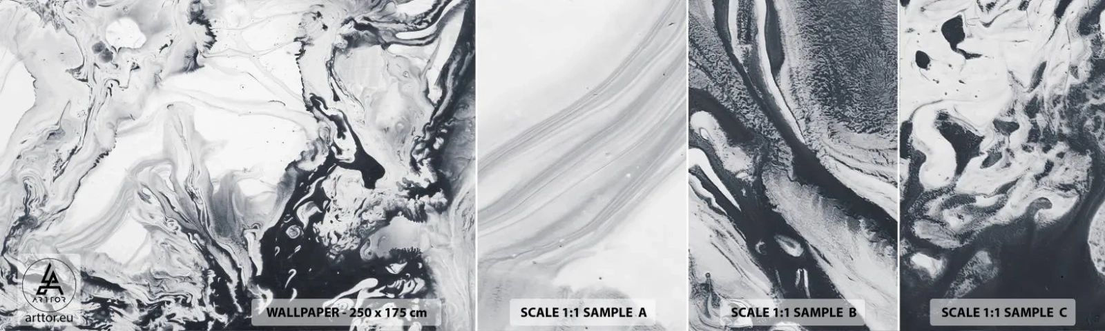Échantillon De Papier Peint Standard Eco - Au centre de la Terre - Abstraction, Morceau, Noir et blanc - 100x30 cm
