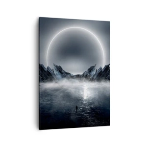 Impression sur toile - Image sur toile - Paysage mystérieux avec un anneau de lumière au-dessus des montagnes - 50x70cm - La fin de l'histoire - Décoration murale moderne pour le salon et la chambre ARTTOR