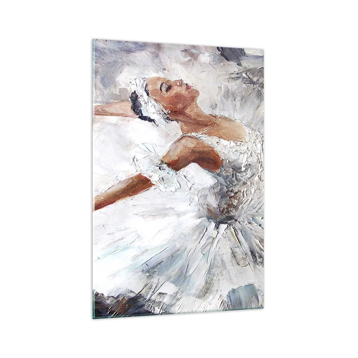 Impression sur verre - Image sur verre - Une ballerine en robe blanche dansant - 70x100cm - Délicat et léger comme du tulle - Décoration murale moderne pour le salon et la chambre ARTTOR