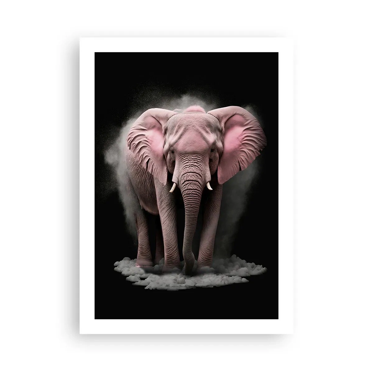 Affiche - Poster - Un éléphant rose dans un espace noir et dynamique - 50x70cm - Ne pensez pas à un éléphant rose ! - Décoration murale moderne pour le salon et la chambre ARTTOR