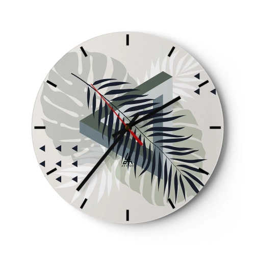Horloge murale - Pendule murale - Composition géométrique avec des feuilles tropicales - 30x30cm - Nature et géométrie - deux odres? - Décoration murale moderne pour le salon, la cuisine et la chambre ARTTOR