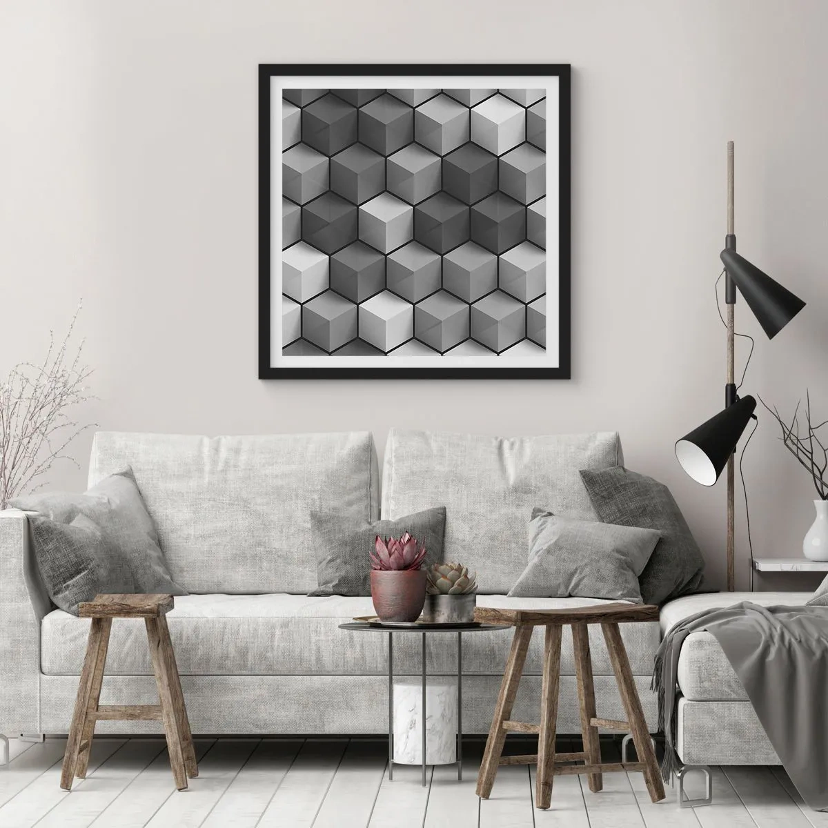 Affiche dans un cadre noir - Poster - Puzzle cubiste - 40x40 cm