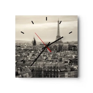 Horloge murale - Pendule murale - Panorama de Paris avec la Tour Eiffel en tons sépia - 30x30cm - Sur les toits de Paris - Décoration murale moderne pour le salon et la chambre ARTTOR
