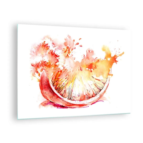 Impression sur verre - Image sur verre - Aquarelle représentant un segment de pamplemousse juteux en mouvement - 70x50cm - Détente juteuse - Décoration murale moderne pour le salon et la chambre ARTTOR
