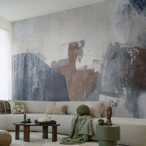 Papier Peint Photo Standard Eco - Abstraction géométrique dans les tons de bleu et de marron - 100x70cm - Formes bleues et brunes - Décoration murale moderne pour le salon et la chambre ARTTOR