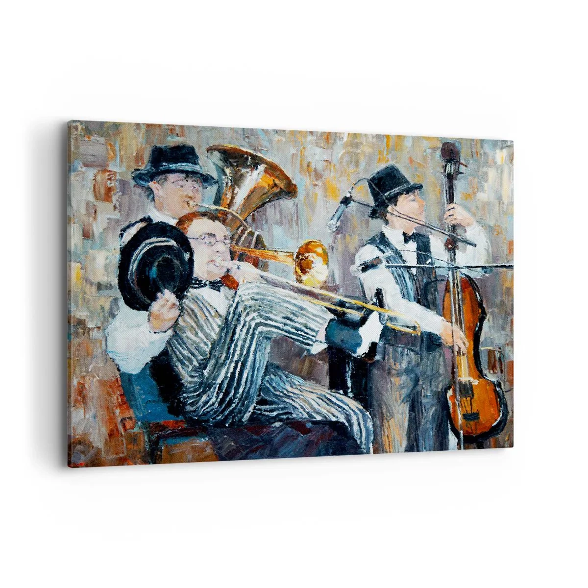 Impression sur toile - Image sur toile - Des musiciens de jazz dans un style pictural lors d'un concert - 100x70cm - C'est tout le Jazz - Décoration murale moderne pour le salon et la chambre ARTTOR