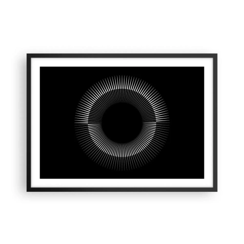 Affiche dans un cadre noir - Poster - Cercle graphique avec des rayons en noir et blanc - 70x50cm - Soleil noir - Décoration murale moderne pour le salon et la chambre ARTTOR