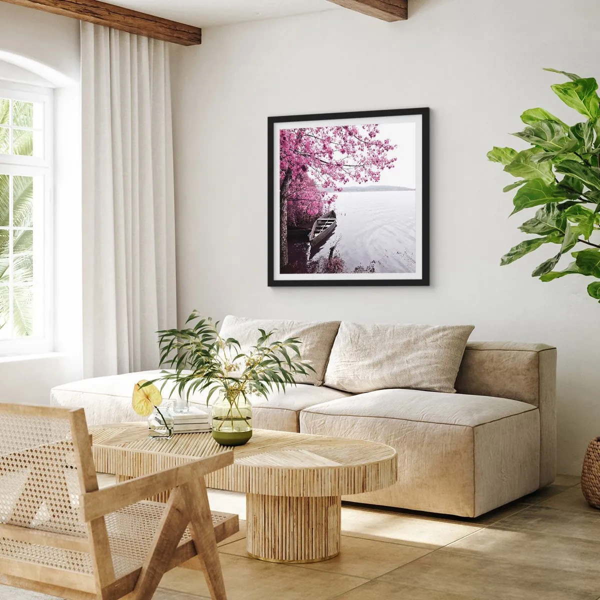 Affiche dans un cadre noir - Poster - Dans un silence rose - 40x40 cm