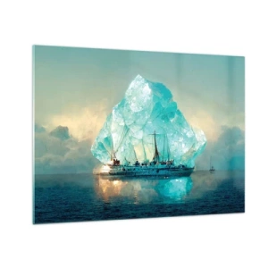 Impression sur verre - Image sur verre - Un voilier devant un immense glacier dans la lumière arctique. - 70x50cm - Diamant arctique - Décoration murale moderne pour le salon et la chambre ARTTOR