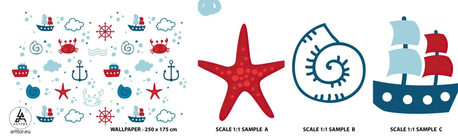 Échantillon De Papier Peint Standard Eco - Conte de fées de la mer - voile, Nautique, Ancre - 100x30 cm