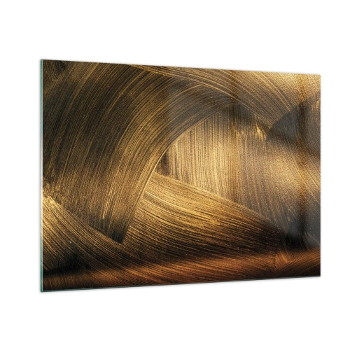 Impression sur verre - Image sur verre - Une peinture abstraite représentant des lignes géométriques dorées sur un fond - 100x70cm - Dans un labyrinthe en or - Décoration murale moderne pour le salon et la chambre ARTTOR