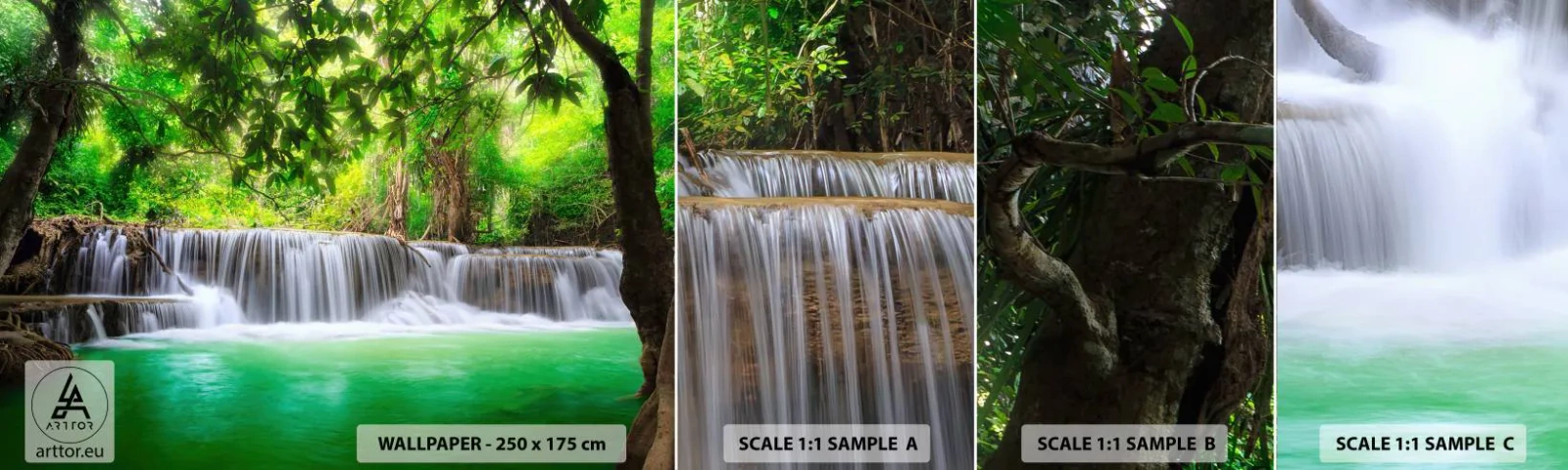 Échantillon De Papier Peint Standard Eco - Une cascade de vert - Paysage, Cascade, parc national - 100x30 cm