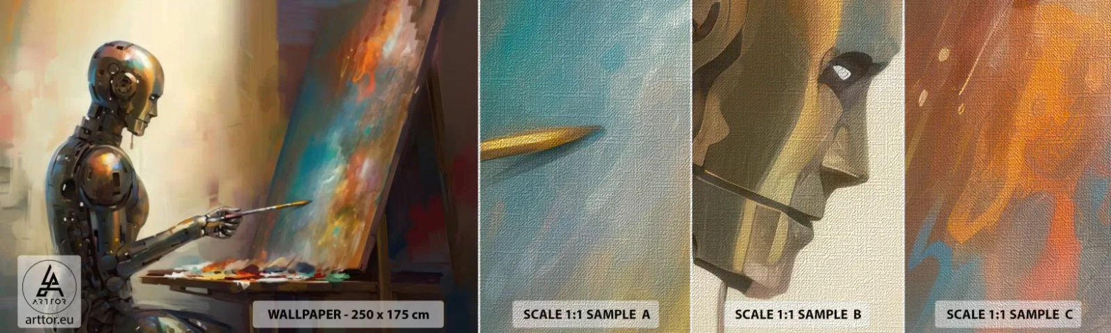 Échantillon de Papier Peint Premium Canvas - L'art du futur - Peinture, Robot, Brosse - 100x30 cm