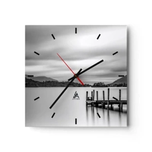 Horloge murale - Pendule murale - Paysage noir et blanc avec une jetée sur un lac - 30x30cm - Douceur et force - Décoration murale moderne pour le salon et la chambre ARTTOR