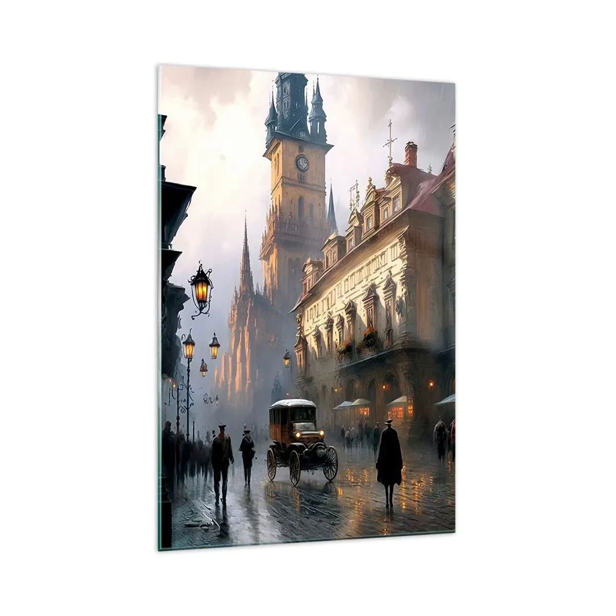 Impression sur verre - Image sur verre - Scène de rue en soirée avec une architecture historique - 70x100cm - Le charme d'une soirée pragoise - Décoration murale moderne pour le salon et la chambre ARTTOR