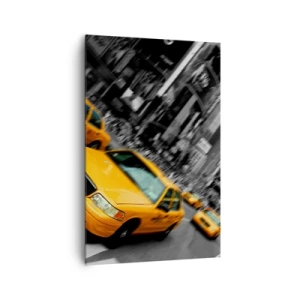 Impression sur toile - Image sur toile - Des taxis jaunes à une intersection très fréquentée de la ville - 80x120cm - Gouttes de soleil New-Yorkaise - Décoration murale moderne pour le salon et la chambre ARTTOR