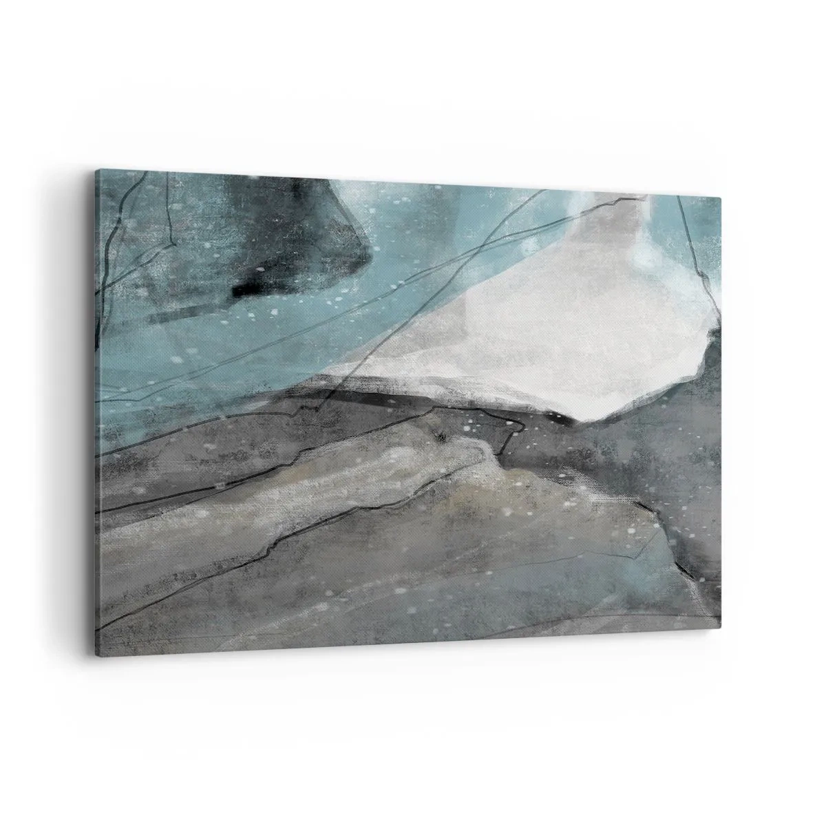 Impression sur toile - Image sur toile - Composition abstraite dans les tons de gris et de bleu - 120x80cm - Résumé : roches et glace - Décoration murale moderne pour le salon et la chambre ARTTOR