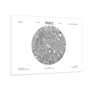 Impression sur verre - Image sur verre - Une carte circulaire de Paris en illustration noir et blanc - 70x50cm - Anatomie de Paris - Décoration murale moderne pour le salon et la chambre ARTTOR