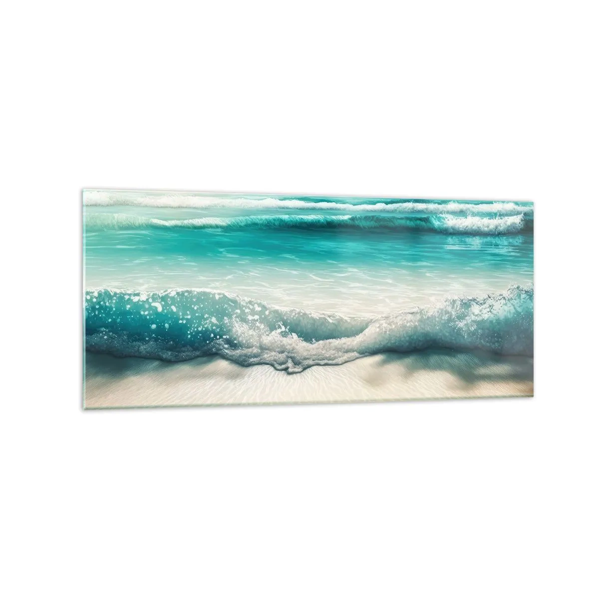 Impression sur verre - Image sur verre - Vagues de l'océan sur une plage de sable clair - 120x50cm - La paix de l'océan - Décoration murale moderne pour le salon et la chambre ARTTOR