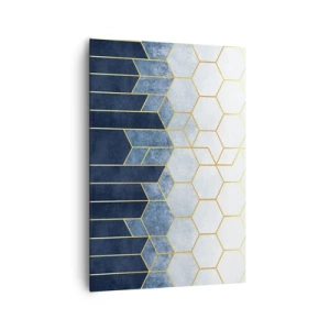 Impression sur toile - Image sur toile - Motif géométrique dans les tons or et bleu marine - 70x100cm - Composition en rythme syncopé - Décoration murale moderne pour le salon et la chambre ARTTOR