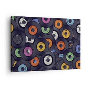 Impression sur toile - Image sur toile - Des vinyles colorés empilés les uns sur les autres - 70x50cm - Couleurs des classiques - Décoration murale moderne pour le salon et la chambre ARTTOR