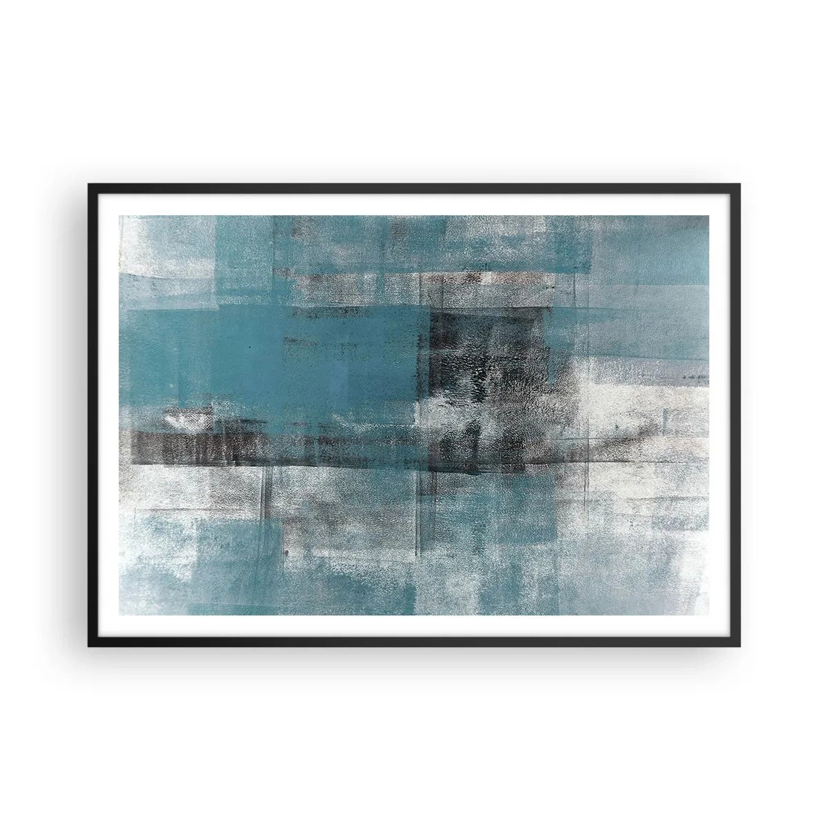 Affiche dans un cadre noir - Poster - Une composition abstraite dans des tons de bleu avec texture et couches. - 100x70cm - Eau et air - Décoration murale moderne pour le salon et la chambre ARTTOR