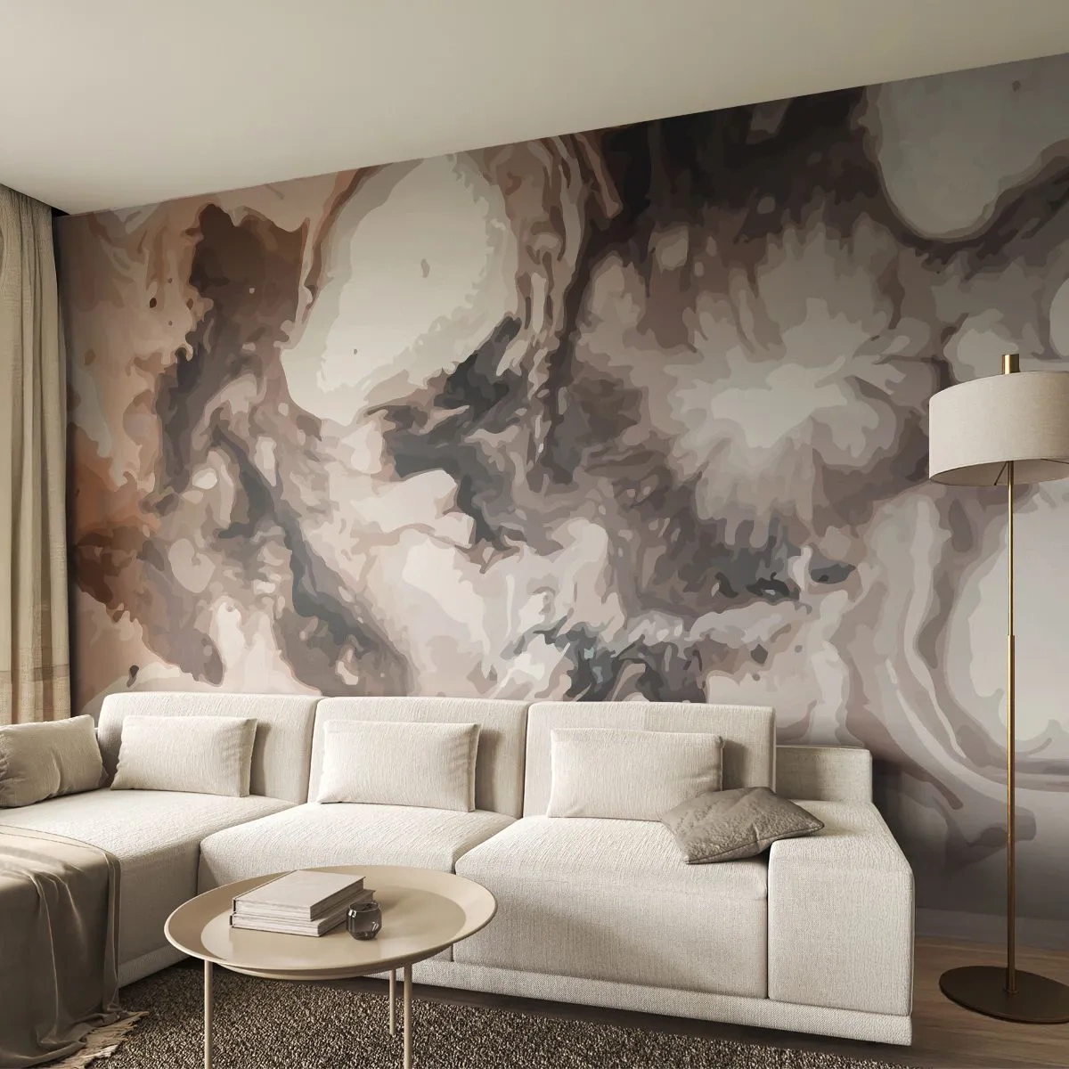 Papier Peint Photo Premium Sand - Composition abstraite dans les tons beige et marron - 100x70cm - La naissance d'une galaxie - Décoration murale moderne pour le salon et la chambre ARTTOR