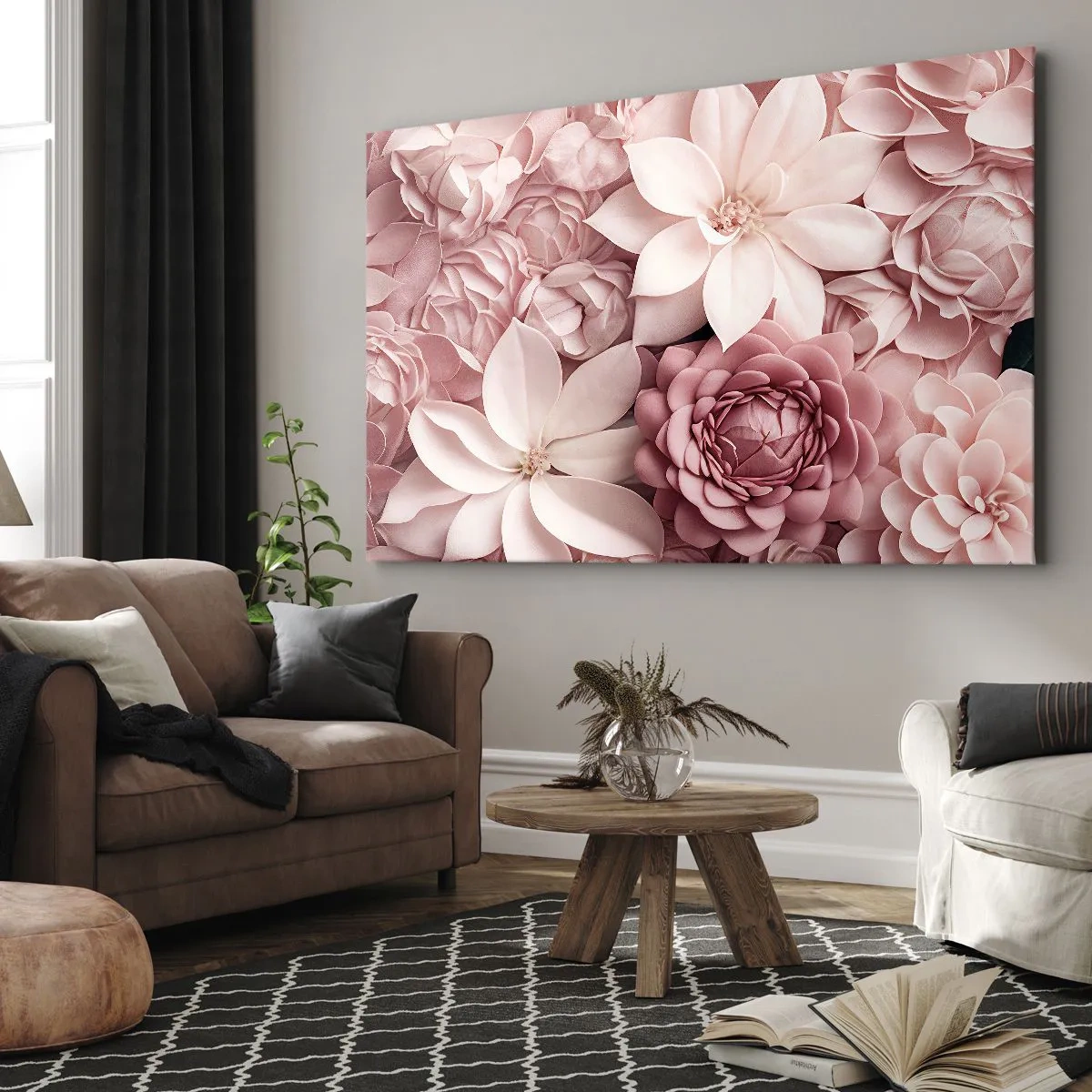 Impression sur toile - Image sur toile - Des fleurs aux tons roses et blancs dans une approche artistique - 70x50cm - Dans les pétales roses - Décoration murale moderne pour le salon et la chambre ARTTOR
