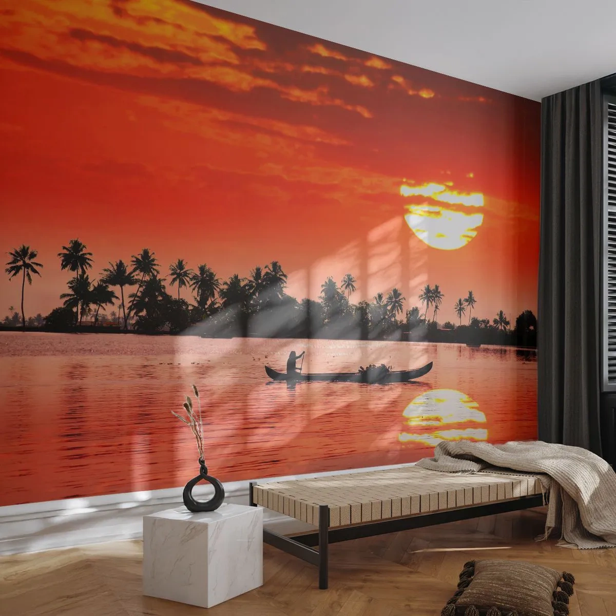 Papier Peint Photo Premium Canvas - La tranquillité des tropiques au coucher du soleil - Paysage, Inde, Coucher de soleil - 200x140 cm