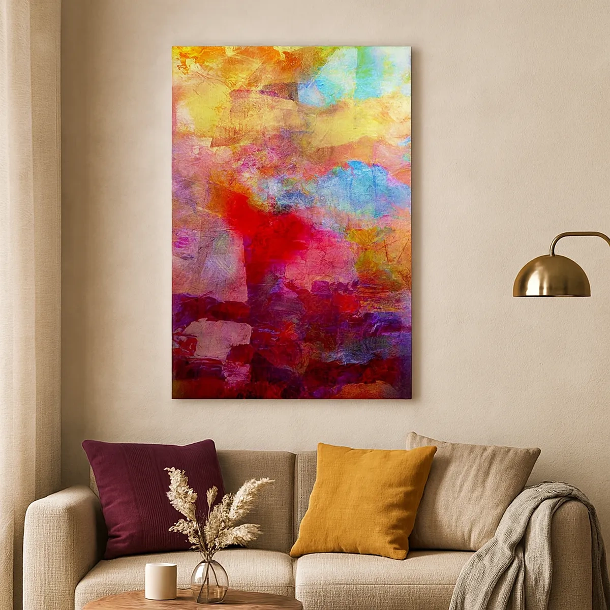 Impression sur toile - Image sur toile - Abstraction colorée dans des tons chauds et froids - 50x70cm - Regardez à l'intérieur de l'arc-en-ciel - Décoration murale moderne pour le salon et la chambre ARTTOR