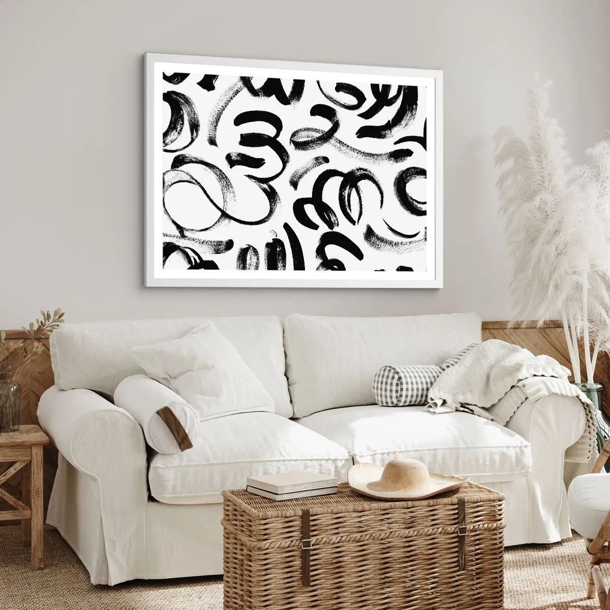 Affiche dans un cadre blanc - Poster - Noir sur blanc - 50x40 cm