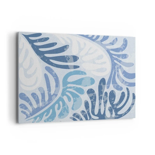 Impression sur toile - Image sur toile - Formes abstraites dans des tons de bleu sur fond blanc - 120x80cm - Fougères bleues - Décoration murale moderne pour le salon et la chambre ARTTOR