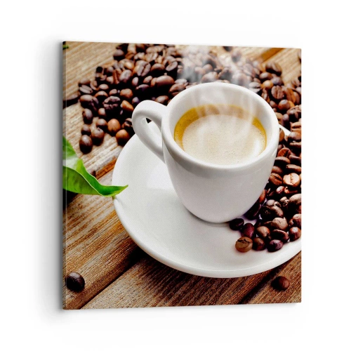 Impression sur toile - Image sur toile - Café sur un banc - 70x70 cm