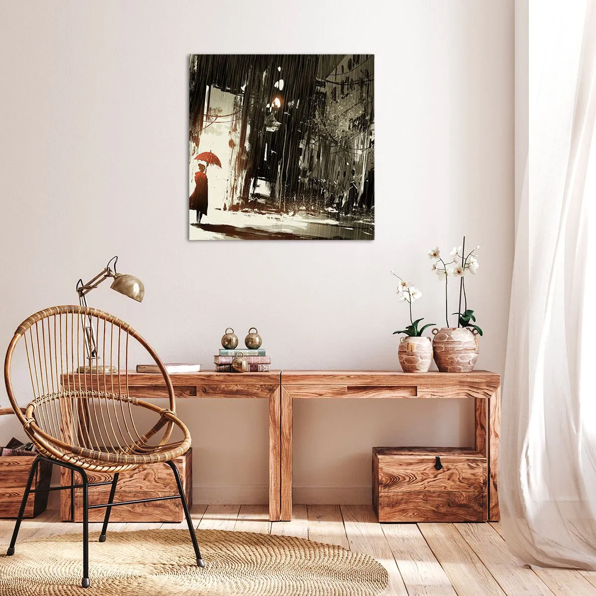 Impression sur toile - Image sur toile - La poésie du parapluie rouge - 40x40 cm