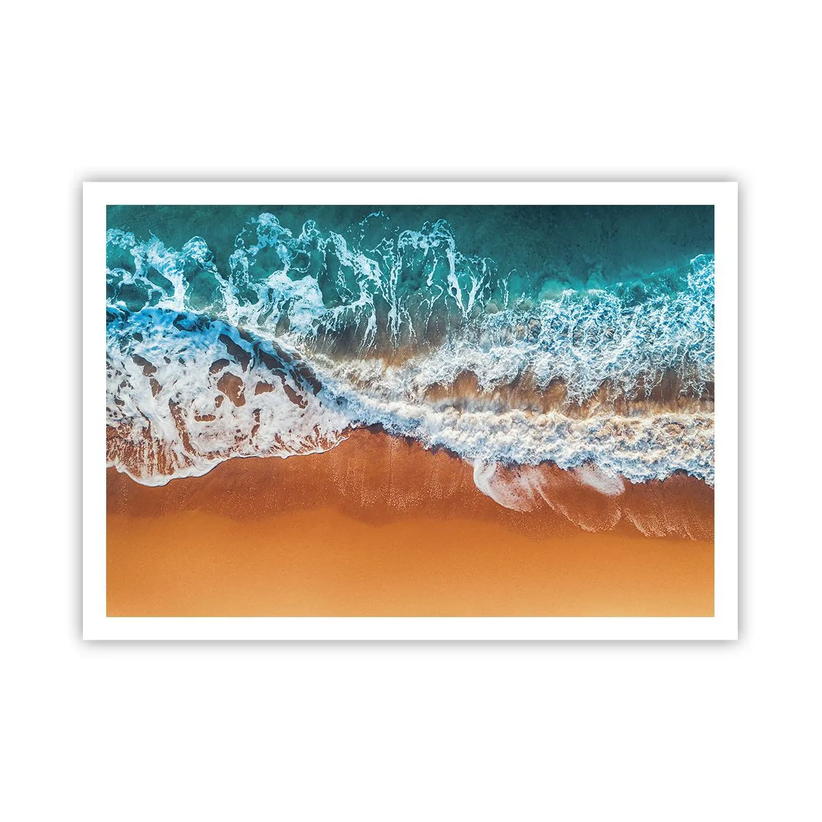 Affiche - Poster - Vue aérienne des vagues de l'océan s'écrasant sur le rivage - 100x70cm - Toujours ensemble - Décoration murale moderne pour le salon et la chambre ARTTOR