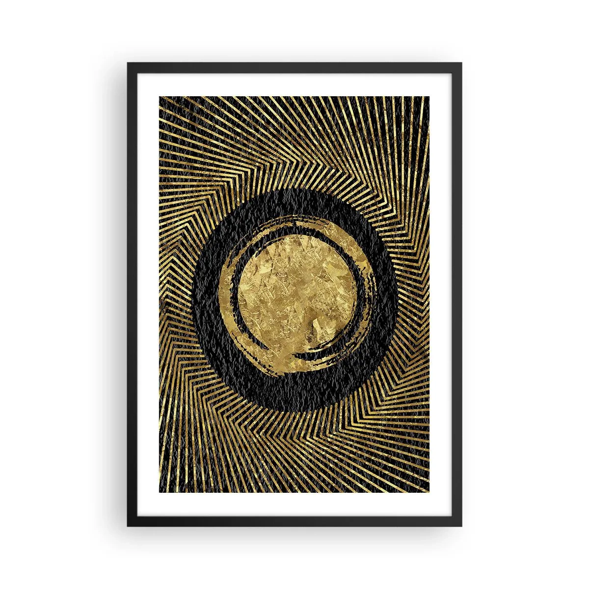 Affiche dans un cadre noir - Poster - Abstraction géométrique dorée sur fond noir - 50x70cm - Composition glamour - Décoration murale moderne pour le salon et la chambre ARTTOR