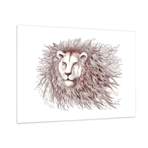 Impression sur verre - Image sur verre - Portrait d'un lion avec une crinière impressionnante dans un style monochrome - 100x70cm - Un souverain fougueux - Décoration murale moderne pour le salon et la chambre ARTTOR