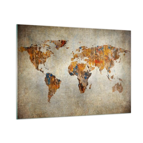 Impression sur verre - Image sur verre - Carte du monde artistique aux tons chauds - 100x70cm - Un monde vraiment immense - Décoration murale moderne pour le salon et la chambre ARTTOR