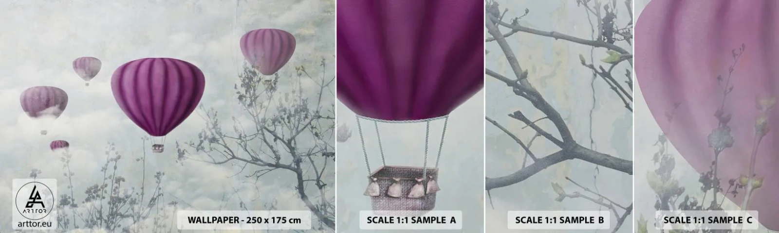 Échantillon De Papier Peint Standard Eco - Comme des navires dans le ciel - Abstraction, Vol en montgolfière, Graphique - 100x30 cm