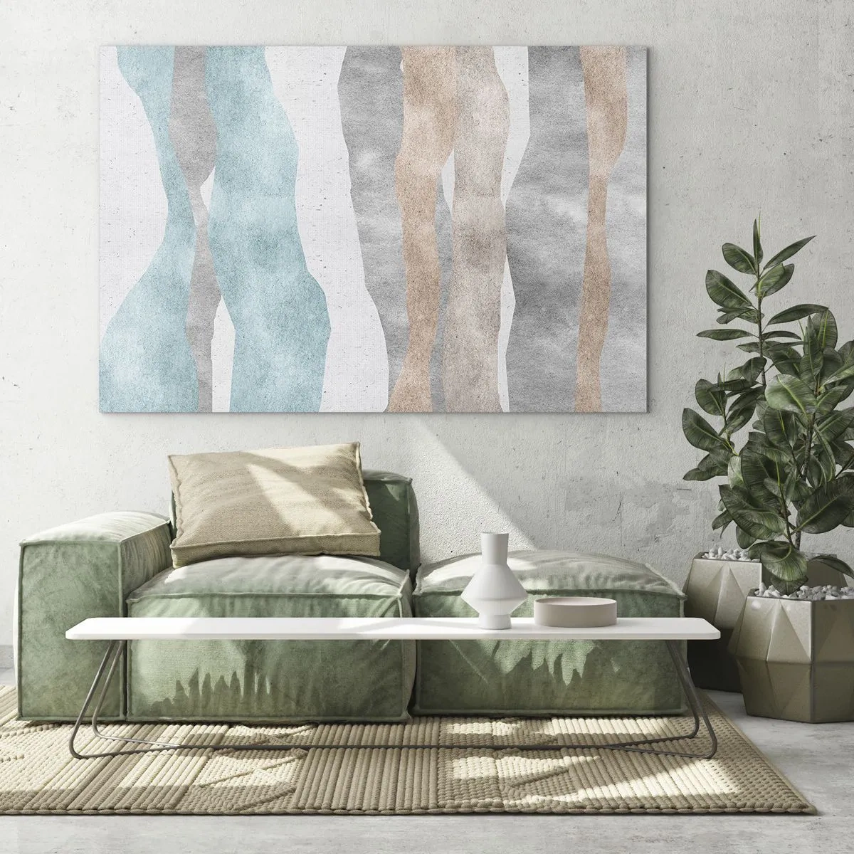 Impression sur verre - Image sur verre - Rayures délicates dans les tons beige et bleu - 70x50cm - Une étude de proximité - Décoration murale moderne pour le salon et la chambre ARTTOR