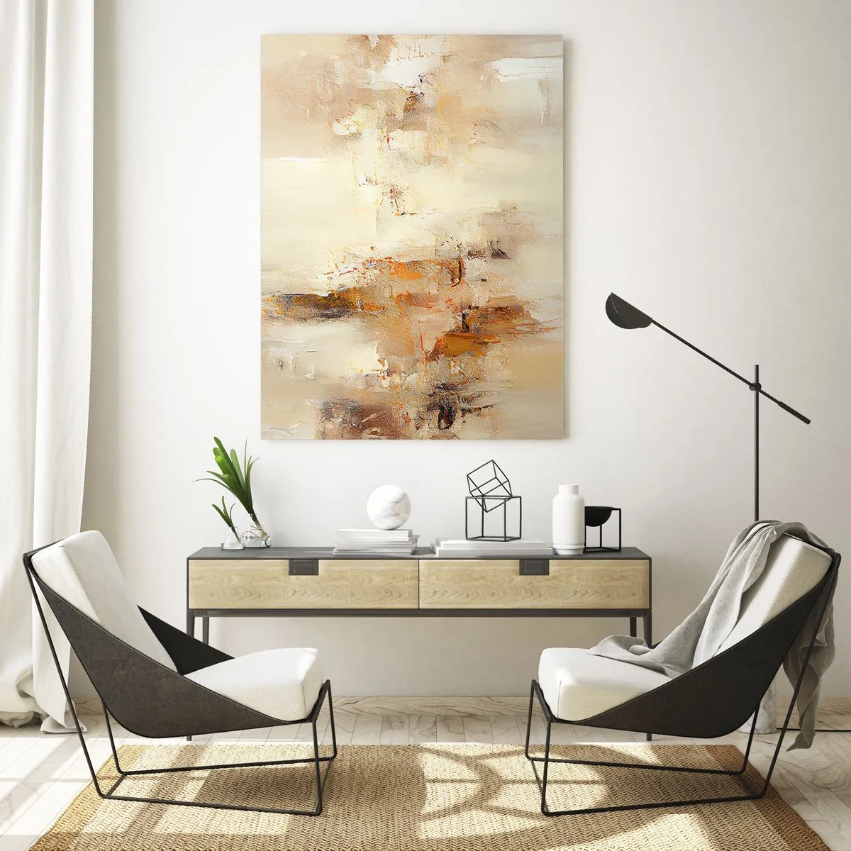 Impression sur verre - Image sur verre - Abstraction dans les tons d'ambre, de beige et de marron - 50x70cm - Âme de l'ambre - Décoration murale moderne pour le salon et la chambre ARTTOR