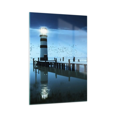 Impression sur verre - Image sur verre - Un phare entouré d'eau calme et d'oiseaux - 50x70cm - Et tu n'as pas peur du noir - Décoration murale moderne pour le salon et la chambre ARTTOR