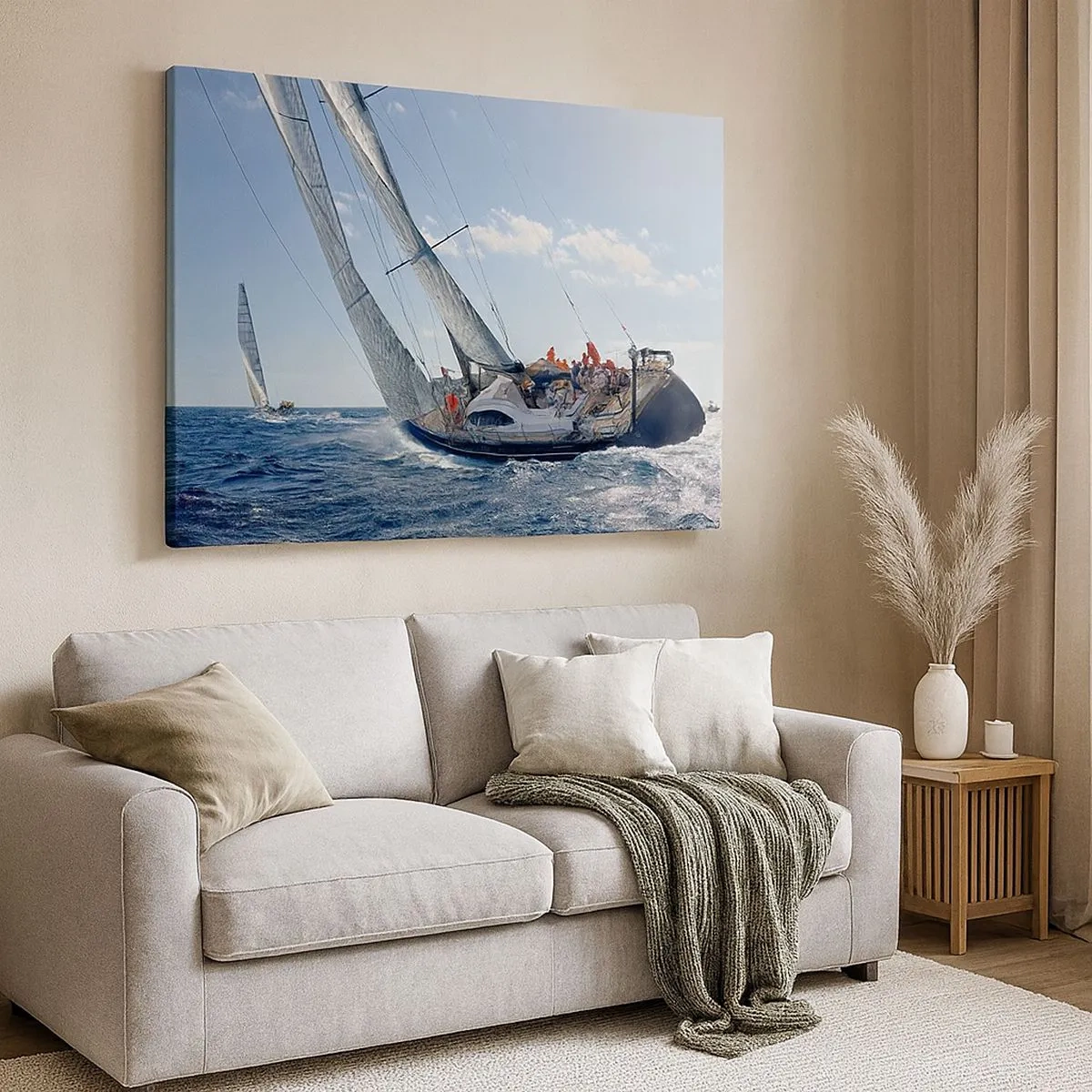 Impression sur toile - Image sur toile - Course de yachts en haute mer sous un ciel bleu - 70x50cm - Que le meilleur l'emporte - Décoration murale moderne pour le salon et la chambre ARTTOR