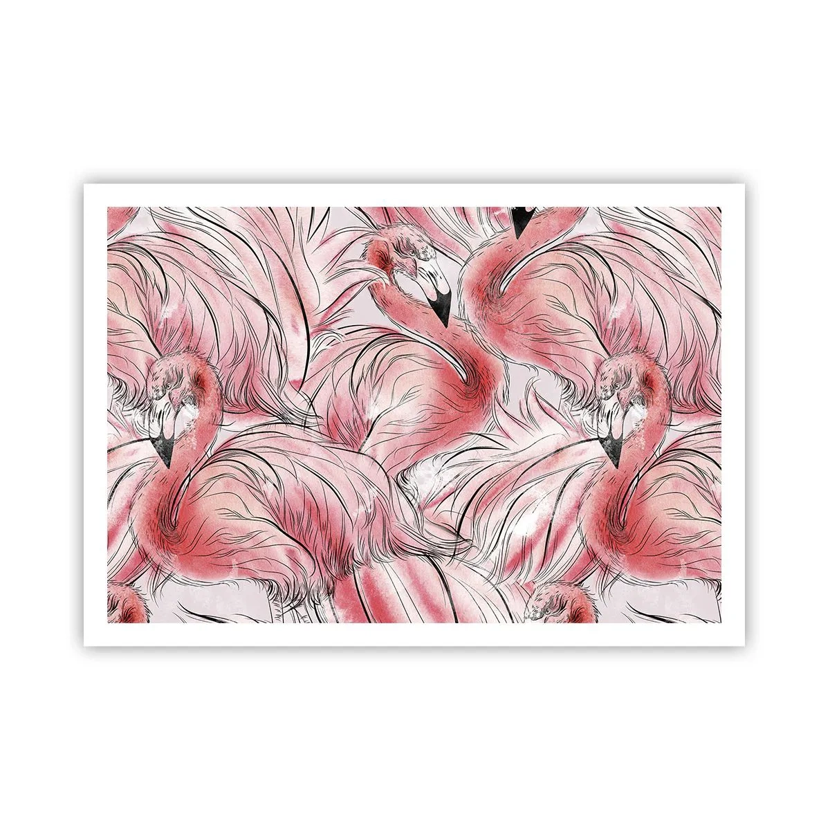 Affiche - Poster - Dessins délicats de flamants roses - 100x70cm - Oiseau corps de ballet - Décoration murale moderne pour le salon et la chambre ARTTOR