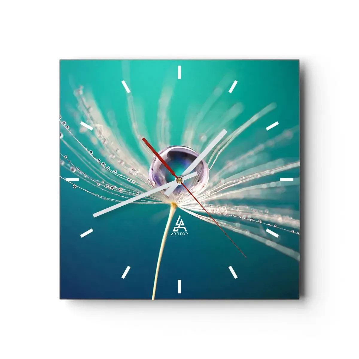 Horloge murale - Pendule murale - Macro d'une goutte d'eau sur une délicate graine de pissenlit - 30x30cm - Moment mystique - Décoration murale moderne pour le salon et la chambre ARTTOR