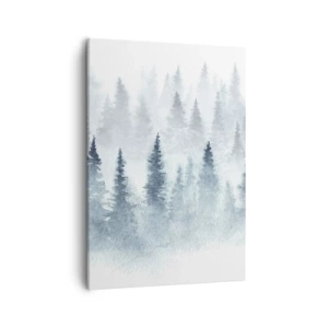Impression sur toile - Image sur toile - Forêts de conifères baignées d'un brouillard délicat - 50x70cm - Enveloppé de brouillard - Décoration murale moderne pour le salon et la chambre ARTTOR